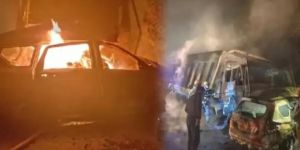बारात से लौट रही कार डंपर से टकराई, आठ लोगों की जिन्दा जलकर मौत