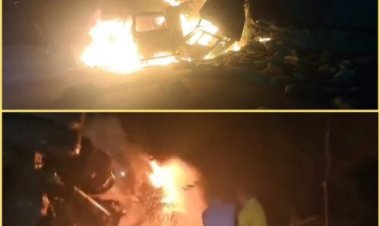 ब्रेकिंगः जिंदा जला ड्राइवर, तेज रफ्तार वेन और ट्रक में टक्कर के बाद लगी भीषण आग, दुर्घटना में एक की मौत 4 घायल