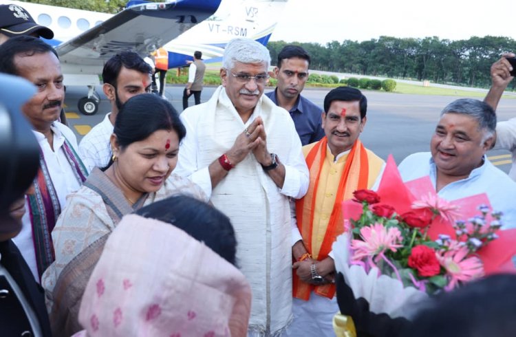 केन्द्रीय संस्कृति मंत्री गजेन्द्र सिंह शेखावत का रायगढ़ आगमन पर भव्य स्वागत