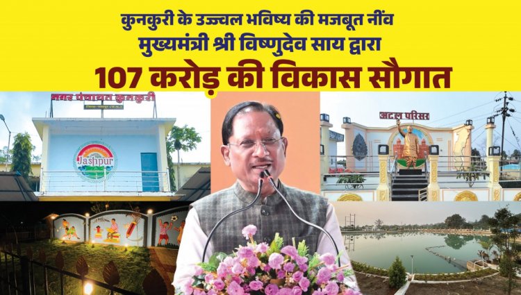 मुख्यमंत्री विष्णुदेव साय ने कुनकुरी नगर को दी 107 करोड़ 32 लाख रुपये की ऐतिहासिक विकास सौगात