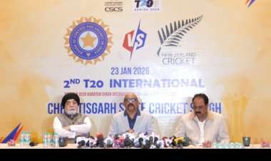 रायपुर ब्रेकिंग -   23 जनवरी को राजधानी रायपुर में भारत VS न्यूज़िलैंड T20 महा मुकाबला   मैच को लेकर छत्तीसगढ़ स्टेट क्रिकेट संघ CSCS की प्रेस वार्ता