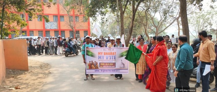 राष्ट्रीय मतदाता दिवस पर मेरा युवा भारत, धमतरी द्वारा जिला स्तरीय पदयात्रा एवं मानव श्रृंखला को रंजना साहू ने हरा झंडा दिखाकर किया शुभारंभ