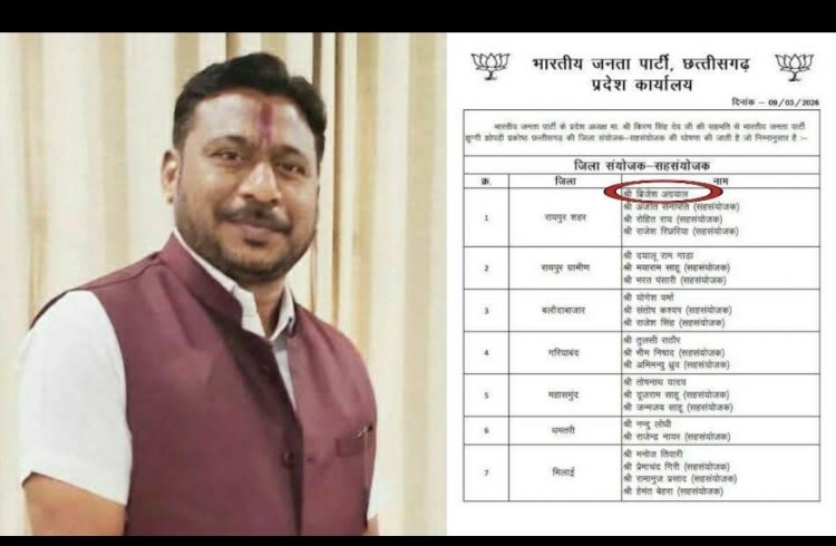 बृजेश अग्रवाल को बड़ी जिम्मेदारी: रायपुर शहर भाजपा 'झुग्गी झोपड़ी प्रकोष्ठ' के जिला संयोजक नियुक्त