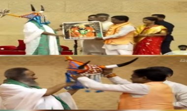 बस्तर सांसद ने आध्यात्मिक गुरु श्रीश्री रविशंकर से की भेंट, गौर मुकुट से किया अभिनंदन