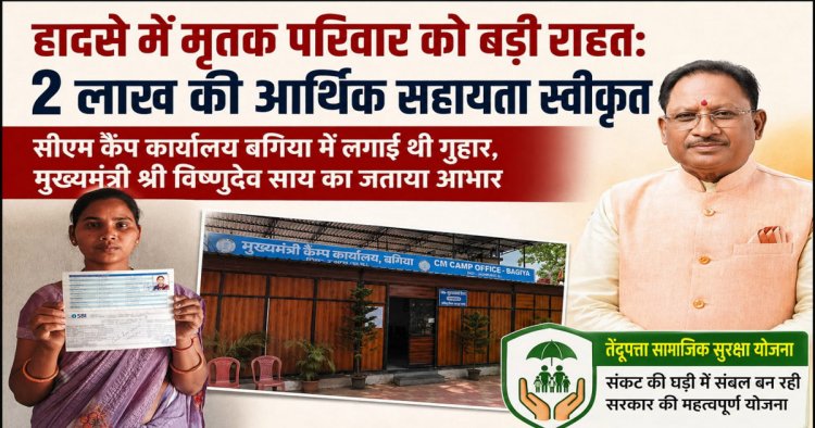 हादसे में मृतक परिवार को मिली बड़ी राहत: 2 लाख रुपए की सहायता स्वीकृत, सीएम कैंप कार्यालय बगिया में आवेदन के बाद त्वरित कार्रवाई….
