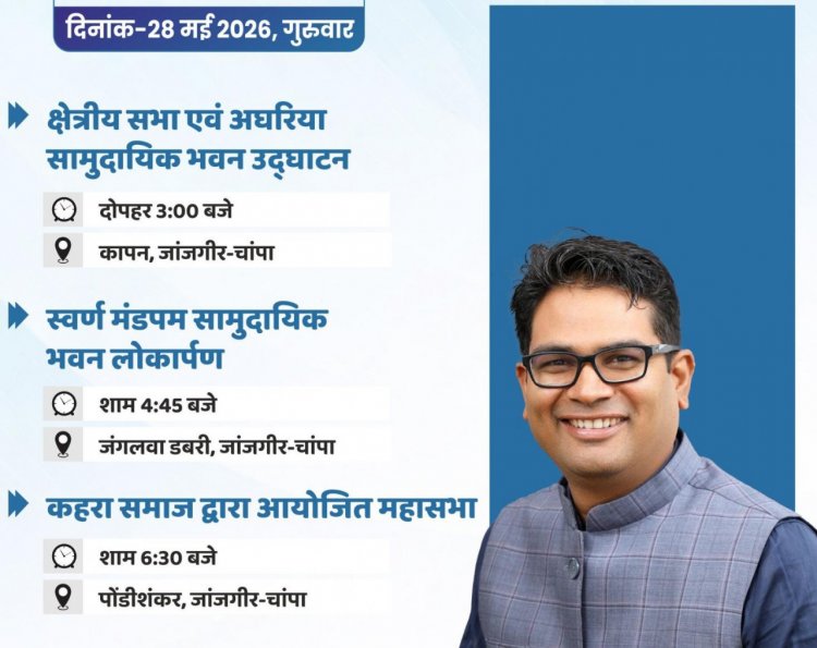 वित्त मंत्री  ओपी चौधरी 28 मई को जांजगीर-चांपा जिले के विभिन्न कार्यक्रमों में होंगे शामिल