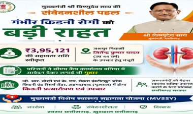 मुख्यमंत्री विष्णुदेव साय ने गंभीर किडनी रोगी के उपचार हेतु 3.95 लाख रुपये की सहायता राशि स्वीकृत की