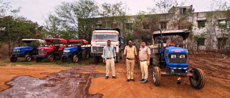 अवैध रेत उत्खनन एवं परिवहन पर बड़ी कार्रवाई, 11 वाहन जब्त